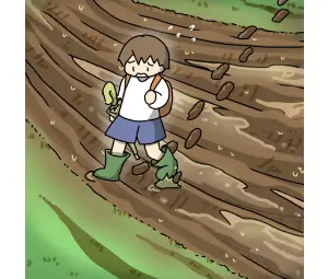 ぬかるみを歩く子供